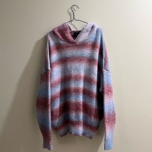 Cozy Striped Hoodie Sweater - Blue & Mauve